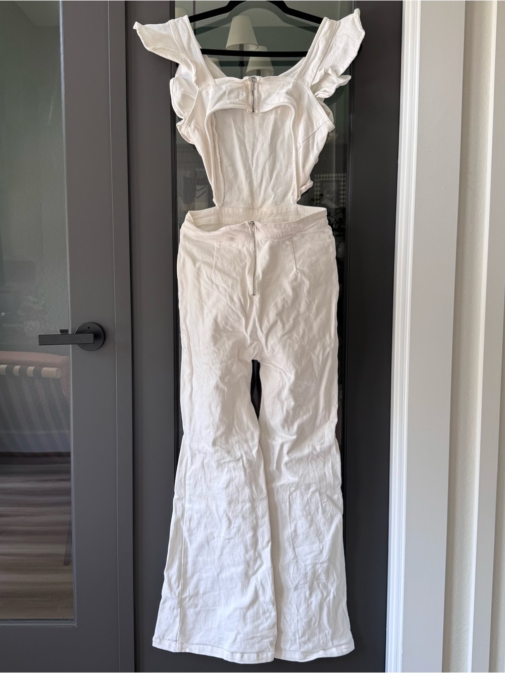Jealous Tomato White Denim Cutout Bellbottom Jumpsuit - Picture 7 of 10